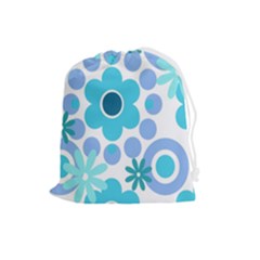 Flowers Pearls And Donuts Pastel Teal Periwinkle Teal White  Drawstring Pouch (large) by Mazipoodles