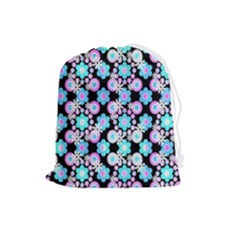 Bitesize Flowers Pearls And Donuts Bubblegum Blue Purple White Drawstring Pouch (large) by Mazipoodles