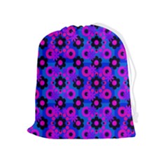 Bitesize Flowers Pearls And Donuts Strawberry Raspberry Blueberry Black Drawstring Pouch (xl) by Mazipoodles
