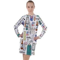 Medical Biology Detail Medicine Psychedelic Science Abstract Abstraction Chemistry Genetics Art Patt Long Sleeve Hoodie Dress by Jancukart