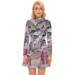 Leaves  Long Sleeve Velour Longline Dress by DinkovaArt