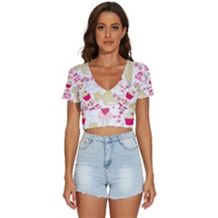 Desserts Pastries Baking Wallpaper V-neck Crop Top by Ravend