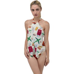 Suitcase Tickets Plane Camera Go With The Flow One Piece Swimsuit by Ravend