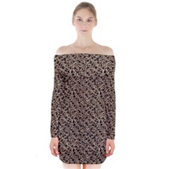 Brown Leopard Pattern Long Sleeve Off Shoulder Dress by DinkovaArt