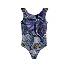 Dark Leaves Kids  Frill Swimsuit by DinkovaArt