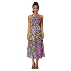 Abstract Intarsio Sleeveless Cross Front Cocktail Midi Chiffon Dress by kaleidomarblingart