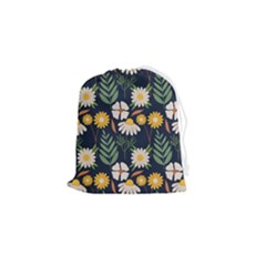 Flower Grey Pattern Floral Drawstring Pouch (small) by Dutashop