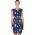 Cute-astronaut-cat-with-star-galaxy-elements-seamless-pattern Capsleeve Drawstring Dress  View1