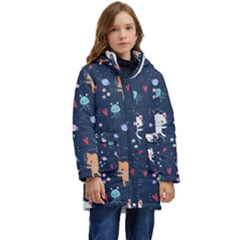 Cute-astronaut-cat-with-star-galaxy-elements-seamless-pattern Kid s Hooded Longline Puffer Jacket by Vaneshart