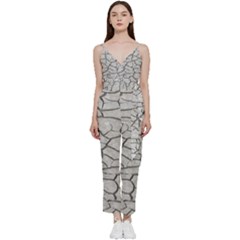 Texture Pattern Tile V-neck Spaghetti Strap Tie Front Jumpsuit by artworkshop