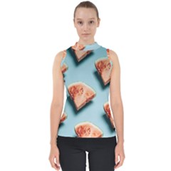 Watermelon Against Blue Surface Pattern Mock Neck Shell Top by artworkshop
