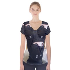Ski Mask  Short Sleeve Front Detail Top by Holyville