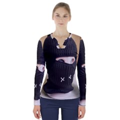 Ski Mask  V-neck Long Sleeve Top by Holyville