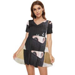 Ski Mask  Tiered Short Sleeve Babydoll Dress by Holyville