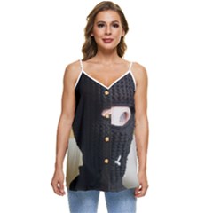 Ski Mask  Casual Spaghetti Strap Chiffon Top by Holyville