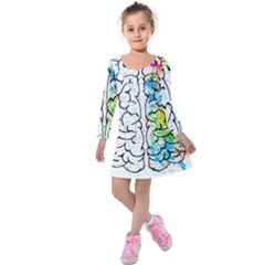Brain-mind-psychology-idea-drawing Kids  Long Sleeve Velvet Dress by Jancukart