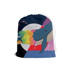 Whale Moon Ocean Digital Art Drawstring Pouch (large) by Jancukart