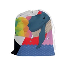 Whale Moon Ocean Digital Art Drawstring Pouch (xl) by Jancukart