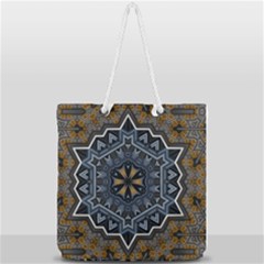 Rosette Mandala Ornament Wallpaper Full Print Rope Handle Tote (large) by Ravend