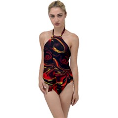 Modern Art Design Fantasy Surreal Orange Go With The Flow One Piece Swimsuit by Ravend