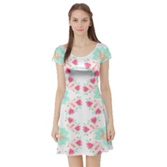 Batik T- Shirt Flowers Batik Pattern T- Shirt Short Sleeve Skater Dress by maxcute