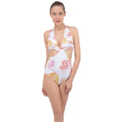 Botanical T- Shirt Botanical Magnificent Trumpet T- Shirt Halter Front Plunge Swimsuit by maxcute