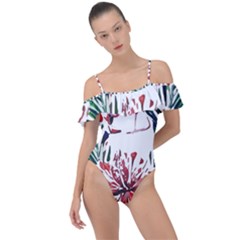 Botanical T- Shirt Botanical Pattern Hummingbird T- Shirt Frill Detail One Piece Swimsuit by maxcute