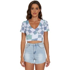 Checkerboard T- Shirt Psychedelic Watercolor Check Aqua T- Shirt V-neck Crop Top by maxcute