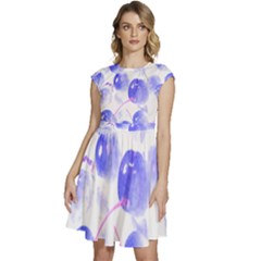 Cherry T- Shirt Blue Purple Cherries Fruit Photograph T- Shirt Cap Sleeve High Waist Dress by maxcute