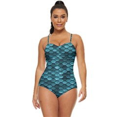Teal Scales! Retro Full Coverage Swimsuit by fructosebat