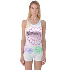 Flower Pattern T- Shirt Colorful Groovy Flower Pattern Outline T- Shirt One Piece Boyleg Swimsuit by maxcute