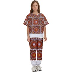 Flower T- Shirt Flower Granny Square Print T- Shirt Kids  Tee And Pants Sports Set by maxcute