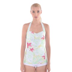 Hawaii T- Shirt Hawaii Flora Garden T- Shirt Boyleg Halter Swimsuit  by maxcute