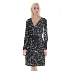 E=mc2 Text Science Albert Einstein Formula Mathematics Physics Long Sleeve Velvet Front Wrap Dress by Jancukart