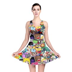 Assorted Cartoon Characters Doodle  Style Heroes Reversible Skater Dress by Jancukart