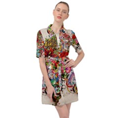 Romantic Cotton Pattern Wallpaper Texture Design Art Belted Shirt Dress by Jancukart