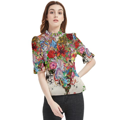 Romantic Cotton Pattern Wallpaper Texture Design Art Frill Neck Blouse by Jancukart