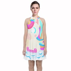 Unicorn Lover T- Shirt Cartoon Little Unicorn  T- Shirt Velvet Halter Neckline Dress  by maxcute