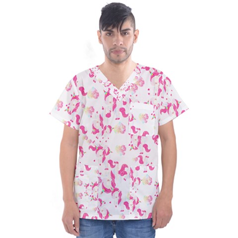Unicorn Rainbow Heart T- Shirt Rainbow Unicorn Heart T- Shirt Men s V-neck Scrub Top by maxcute