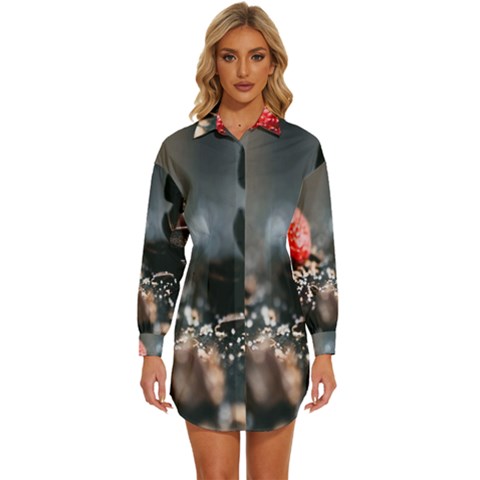 Chocolate Dark Womens Long Sleeve Shirt Dress by artworkshop