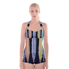 Pencil Colorfull Pattern Boyleg Halter Swimsuit  by artworkshop