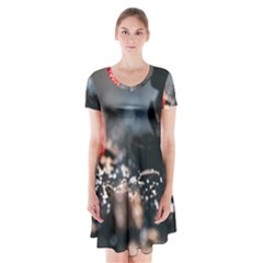 Chocolate Dark Short Sleeve V-neck Flare Dress by artworkshop