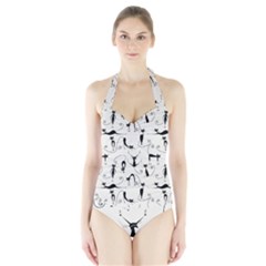 Pattern Cats Black Feline Kitten Halter Swimsuit by Ravend