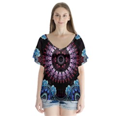 Digitalart Kaleidoscope V-neck Flutter Sleeve Top by Sparkle