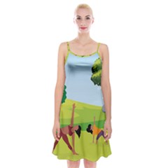 Mother And Daughter Yoga Art Celebrating Motherhood And Bond Between Mom And Daughter  Spaghetti Strap Velvet Dress by SymmekaDesign
