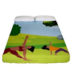 Mother And Daughter Yoga Art Celebrating Motherhood And Bond Between Mom And Daughter  Fitted Sheet (california King Size) by SymmekaDesign