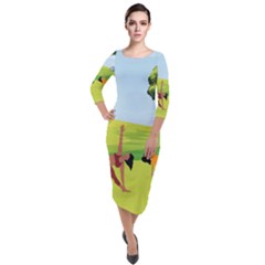 Mother And Daughter Y Quarter Sleeve Midi Velour Bodycon Dress by SymmekaDesign