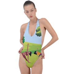 Large Backless Halter One Piece Swimsuit by SymmekaDesign