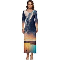 Abstract Color Colorful Mountain Ocean Sea Long Sleeve Velour Longline Maxi Dress by Pakemis