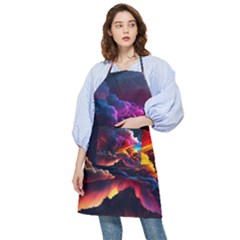 Ocean Sea Wave Clouds Mountain Colorful Sky Art Pocket Apron by Pakemis